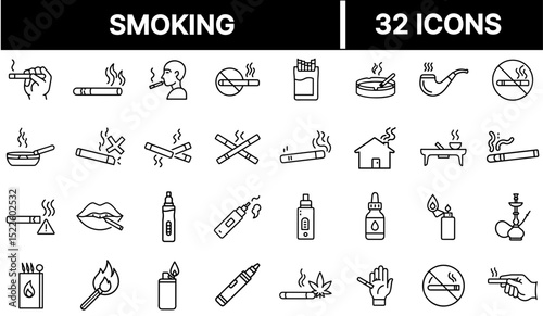 Smoking Icon Representing Cigarette, Tobacco Use, and Health Risk Symbol