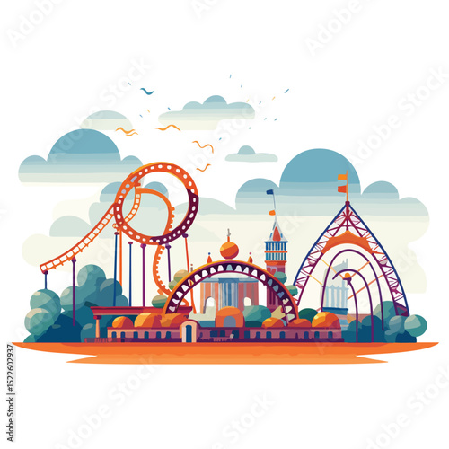 Colorful Amusement Park and Circus Fun with Roller Coaster Background Illustration