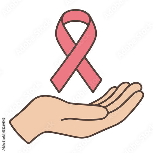 hand holding cancer ribbon flat color vector illustration template design