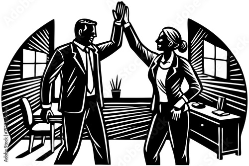 Celebrating Success Business Partnership High Five Illustration, partnership, business, success, teamwork, collaboration, partners, unity, sales, visual, handshake, win, togetherness, progress, victor