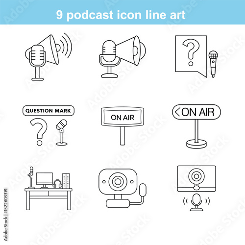 editable stroke of podcast icon set illustration on white background 
