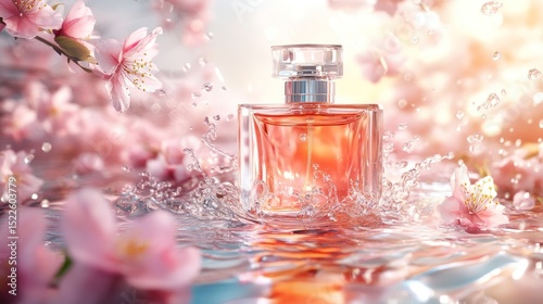 Perfume bottle and flowers