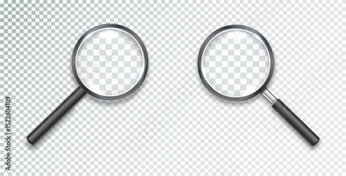 Search icon vector. Magnifying glass with Transparent Background. Magnifier, big tool instrument. Magnifier loupe search. Vector