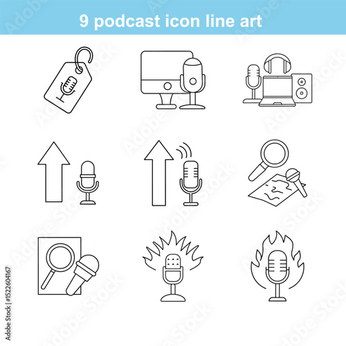 editable stroke of podcast icon set illustration on white background 