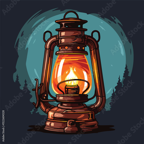 Antique Lantern Illuminated by Flame: Vintage Lighting Stock Image