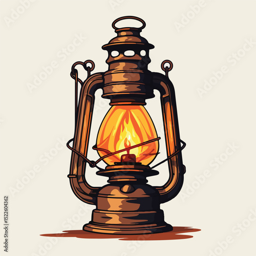 Vintage Lantern Illuminated by Flame for Isolated Stock Photo