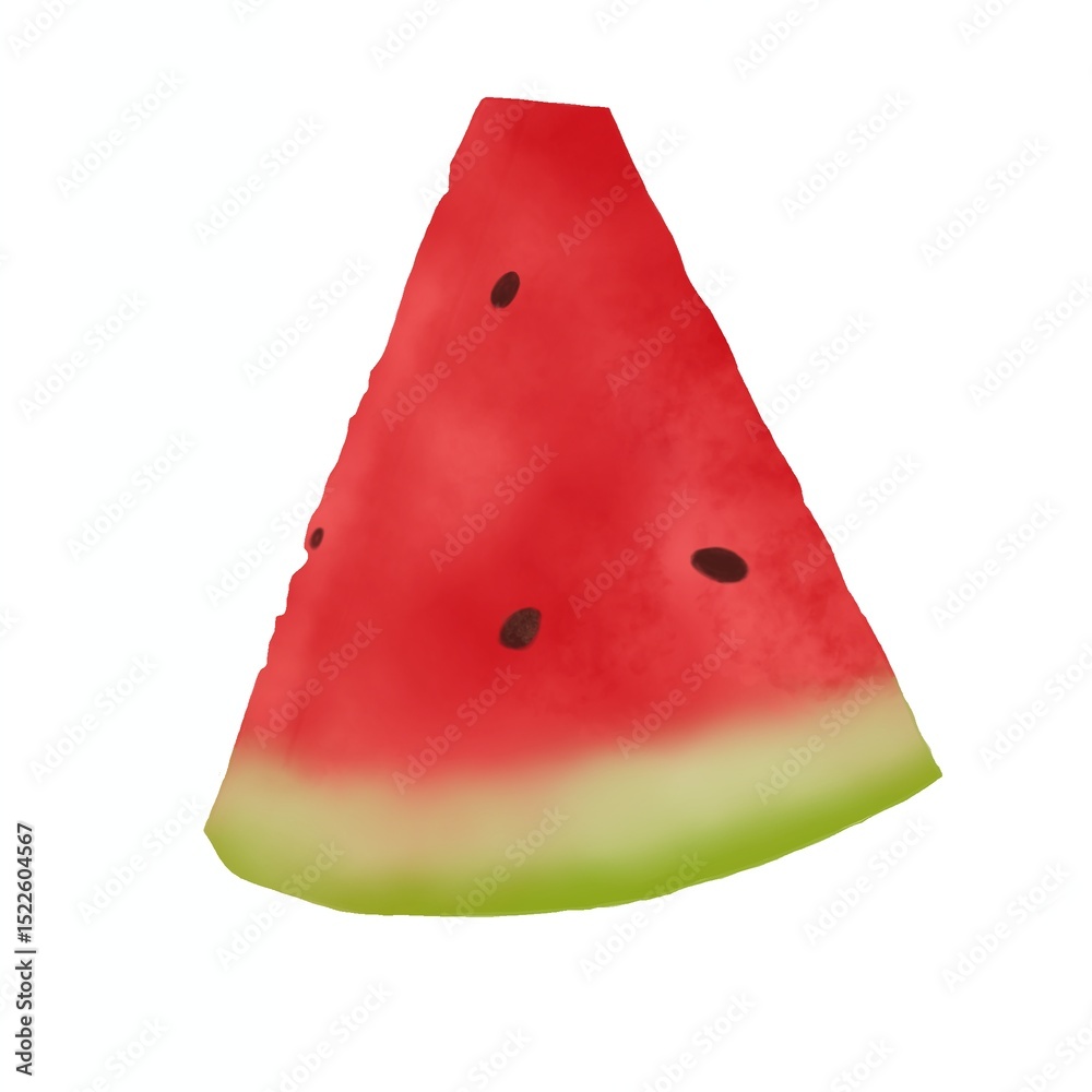 Digital illustration of a watermelon slice with vibrant red flesh, black seeds, and green rind. Perfect for summer, food themes, or playful graphic design elements. Digital illustration of a watermelon slice with vibrant red flesh, black seeds, and green rind. Perfect for summer, food themes, or playful graphic design elements.