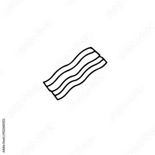 A simple black and white line drawing of a single strip of cooked bacon piece