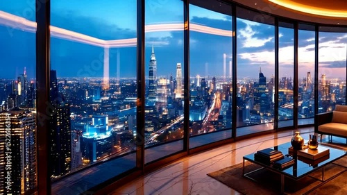 Luxury Apartment with City View at Night Home Interior