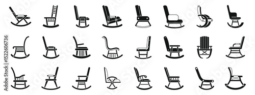 Rocking chair icons set. Rocking chairs icons set in simple style showing various designs of relaxing furniture for home, porch, or garden