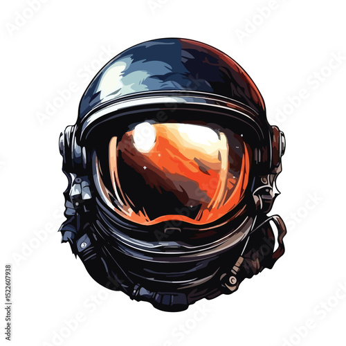 Astronaut Helmet Print Vector Illustration for T-shirt Design with Space Theme