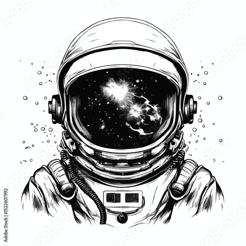 Professional Astronaut Helmet Print for T-shirt Design Vector Illustration