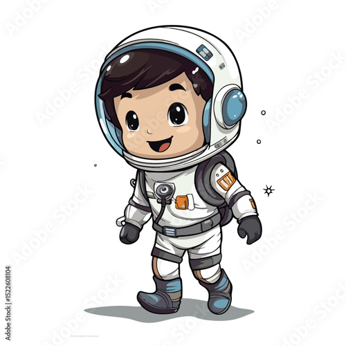 Professional Vector Illustration of Astronaut Standing Up Boy Isolated on White Background