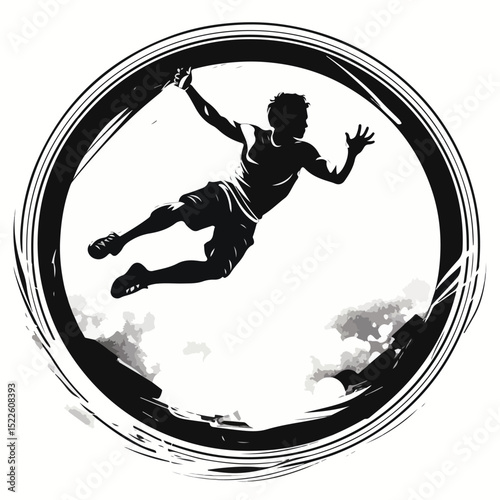 Dynamic Athlete Jumping in Trampoline in Monochrome Style