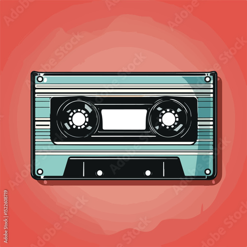 Professional Audio Cassette Tape on Striped Background with Bright Colors for Design Projects