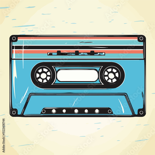Professional Audio Cassette Tape on Striped Background with Blank Label for Creative Designs