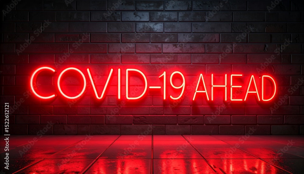 Fototapeta premium Neon sign warning of COVID-19, symbolizing the ongoing pandemic and need for caution.