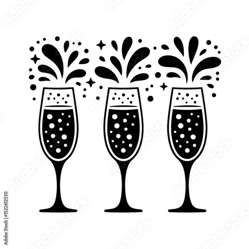 Three Champagne Flutes A Black and White Celebration Illustration