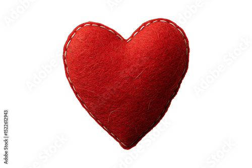 Felt red heart isolated on a transparent background
