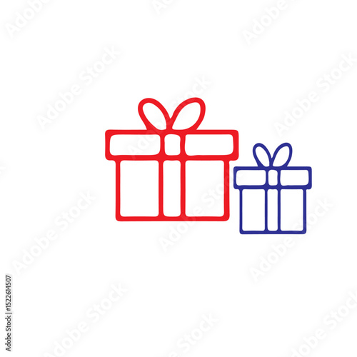 Two outlined gifts one red and one blue sitting next to each other on white background