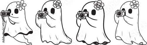 Cute Ghost Photography Clipart - Playful Halloween Vector Art with Adorable Camera-Wielding Spirits