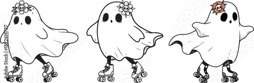 Roller Skating Ghosts Silhouette Vector Illustration for Fun and Whimsical Designs