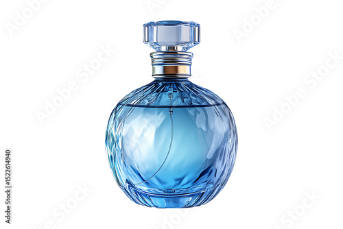 Elegant transparent bottle of blue perfume isolated on a transparent background