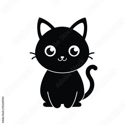 Silhouette vector icon of cartoon kitten on white background in Adobe Illustrator Artwork