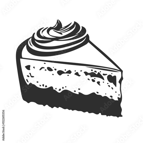 Slice Of Cheesecake With Whipped Cream Silhouette Illustration. Dessert Icon For Bakery And Culinary Design Isolated Vector Illustration