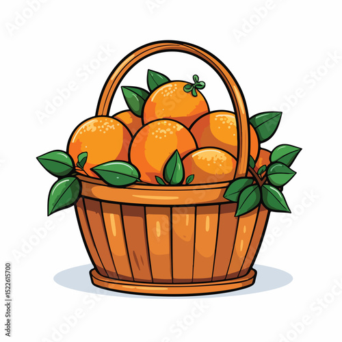 High Quality Basket with Oranges Fruits Icon on Clean White Background for Fresh Food Marketing Materials