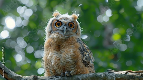A little owl on branch in the forest 