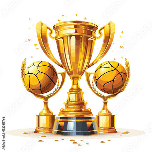 Professional Basketball Vector Illustration with Trophy Cups for Sports Awards Design