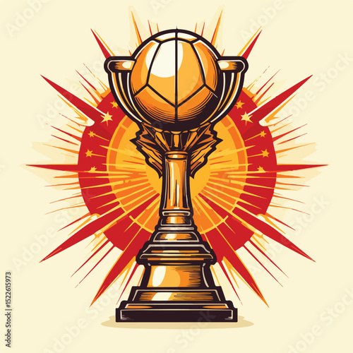 Professional Basketball Trophy Cup with Elegant Red Lines Stock Vector Illustration