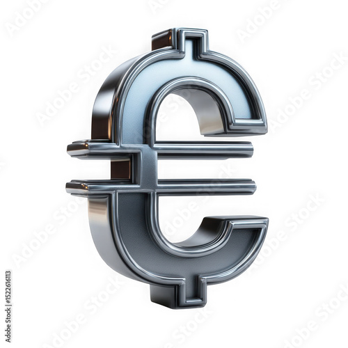 Metallic euro symbol 3d render isolated on transparent background