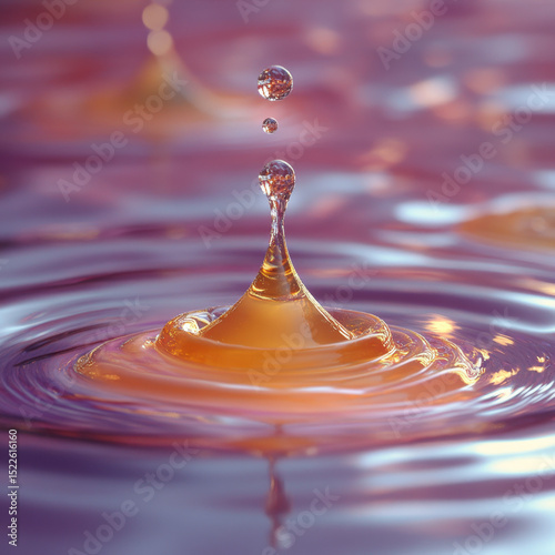 A single water drop on a purple background.