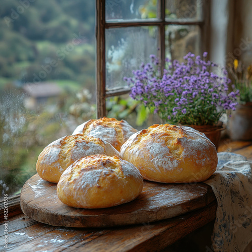 breads on wooden table.