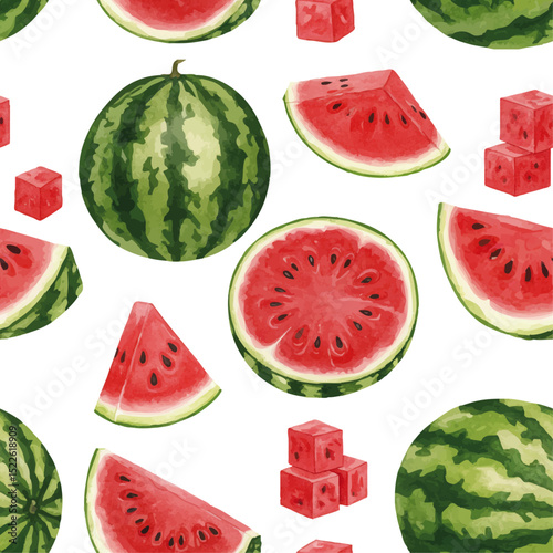 vector watercolor watermelon /水彩テイストのスイカパターン