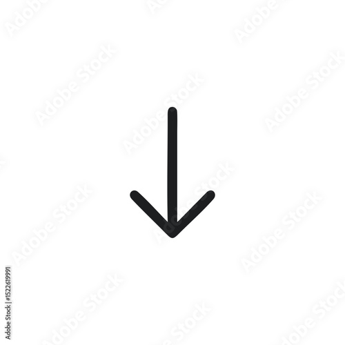 Downward Arrow Vector Icon in Flat Outline Style for Dropdown Menus, App Inputs, and Interface Navigation with Clean Black Lines for Web and Mobile UI
