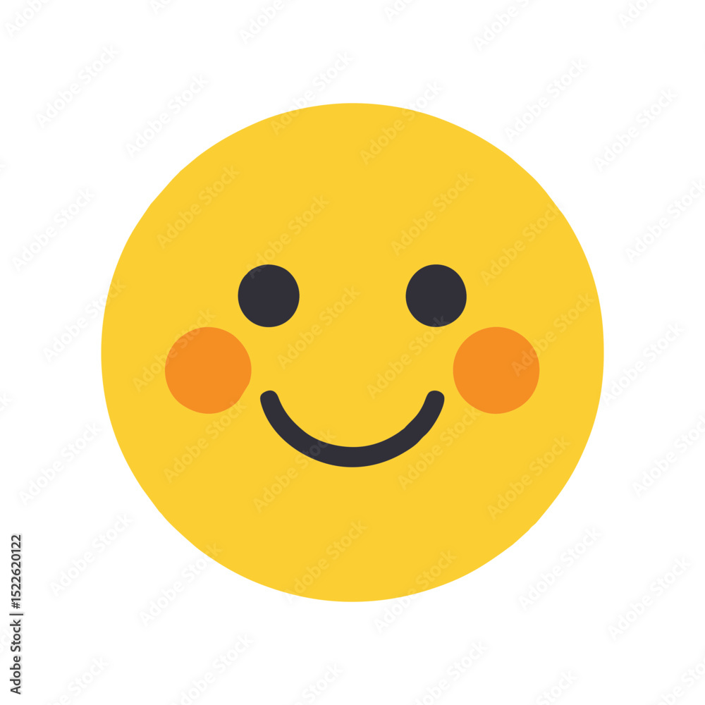 Fototapeta premium Smiling Face Flat Vector Icon with Blush Cheeks and Circular Eyes in Bright Yellow for Mental Health Apps, Mood Trackers, and Emotional Wellbeing Interfaces