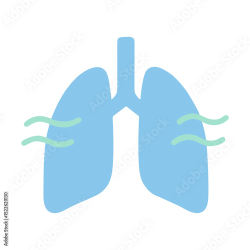  Lungs Breathing Flat Vector Icon in Pastel Blue with Air Motion Lines for Meditation Apps, Breathwork Guides, and Respiratory Health Campaigns