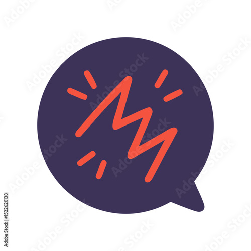 Anxiety Bubble Flat Vector Icon with Jagged Red Lines in Purple Speech Balloon for Mental Health Apps, Panic Attack Trackers, and Therapy Journals