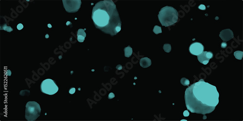 Abstract composition with colored flying spheres on a black background.Blue abstract blurred bokeh of christmas lights on black isolated background