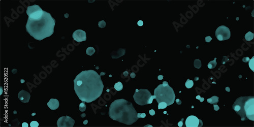 Abstract composition with colored flying spheres on a black background.Blue abstract blurred bokeh of christmas lights on black isolated background.
