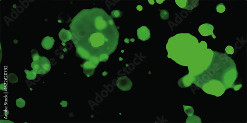 Abstract composition with colored flying spheres on a black background.green abstract blurred bokeh of christmas lights on black isolated background.