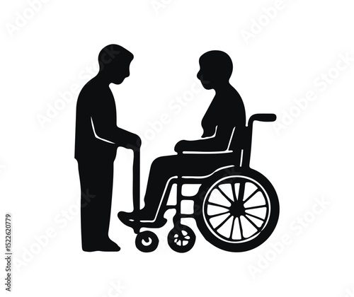 Wheelchair assistance and care, elderly support icon, disability help symbol, accessibility vector design