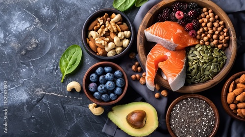 Visual guide to a balanced weekly nutrition plan featuring diverse food groups and portion sizes
