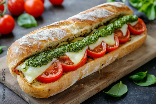 Caprese-Style Baguette Sandwich with Tomatoes, Mozzarella & Basil