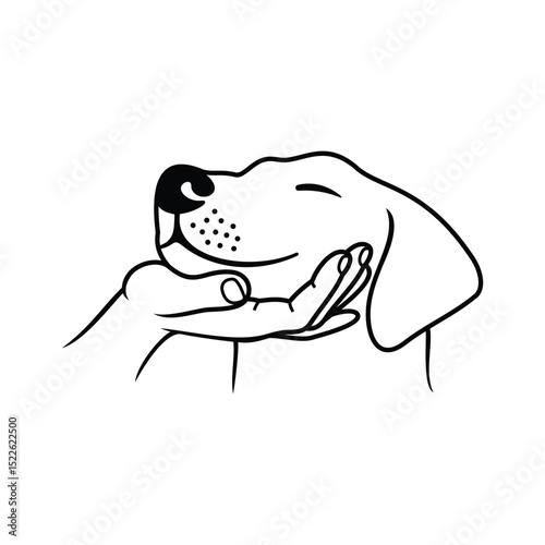 interaction hand between human and dog. Dog's paw in human's hand line art drawing.