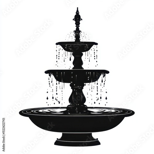 Fountain Silhouette. Icon of Park Architecture with Water Bubble Concept