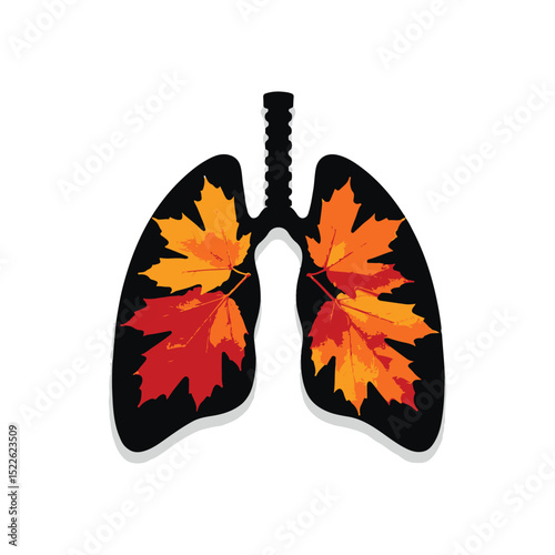 Autumn Lungs: A symbolic and vibrant illustration that combines human lungs with the essence of autumn, showcasing the beauty of fall leaves within the organ's silhouette. 